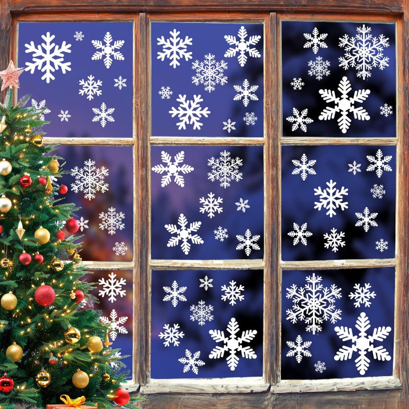 MAGLOGY 144pcs Christmas Snowflake Window Clings Stickers, Christmas Window Decorations Xmas Decals Decor for Glass Indoor Holiday, Winter Snowflake Decals for Home Party Supplies Thanksgiving Décor - Image 1